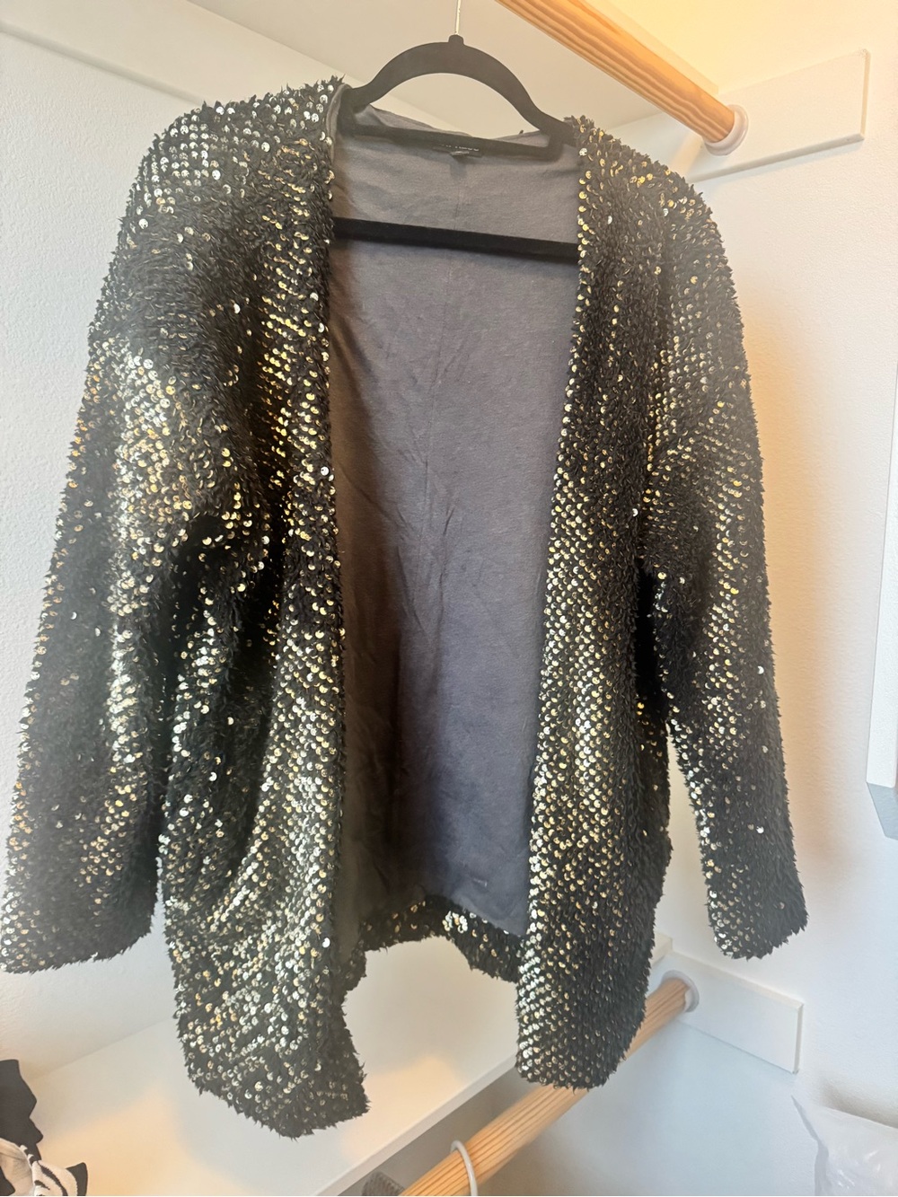 Express Black with gold sequin sweater jacket size medium